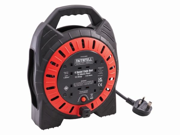 FAITHFULL Cable Reel 230V 10m 4-Socket 13A