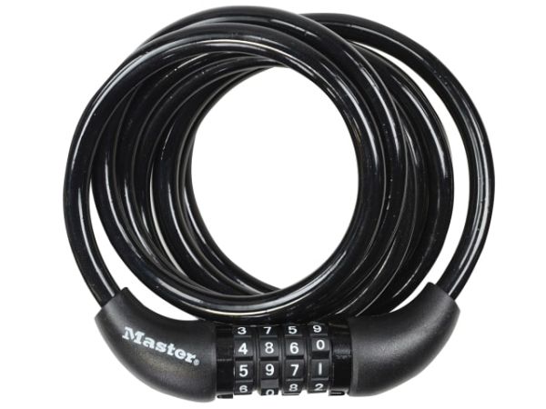 MASTER LOCK MLK8221E Black Self Coil Combination Cable 1.8mx8mm