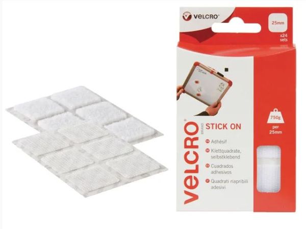 VELCRO VEL60235 Velcro Stick On Squares 25mm x 25mm Pk24